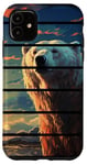 Coque pour iPhone 11 Rétro coucher de soleil blanc ours polaire lac artique réaliste anime art