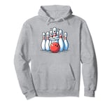 Funny Bowling Pins Scared Faces Strike Bowling Ball Bowler Pullover Hoodie
