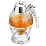 Honungsdispenser, droppfri - Lönnsirapdispenser - Vacker honungskaka honungsburk - Honungsburk med stativ, stor bi-dekoration, 8 oz