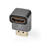 HDMI Adapter | HDMI Hane / HDMI Kontakt | HDMI Hona / HDMI Utgång | Guldplaterad | Vinklat 90° | Aluminium | Grått Med Meta