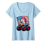 Womens Patriotic Axolotl 4th July Monster Truck American V-Neck T-Shirt