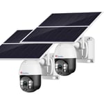 Lot de 2 Caméra Surveillance Solaire Ctronics avec 20W Panneau Solaire 20,000mAh Batterie, [Enregistrement 24/7] Extérieure Sans Fil Vue à 360°