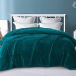 Exclusivo Mezcla King Size Jacquard Weave Leaves Pattern Flannel Fleece Velvet Plush Bed Blanket as Bedspread/Coverlet/Bed Cover (230x265cm,Teal) - Soft, Lightweight, Warm and Cozy