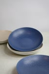 Set of 4 Embossed Blue and Cream Pasta Bowls in Gift Box, Lead-Free Glazed Stoneware