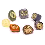 Chakra Symbols Engraved Tumbled Stones Set Of 7 -- 1.5-2.5Cm