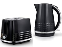 Tower Solitaire Black 1.5L 3KW Jug Kettle & 2 Slice Toaster Matching Set