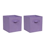 2 PCS Folding Storage Boxes with Handle, Foldable Canvas Organiser Cube Basket Bin Storage Unit for Nursery Wardrobe Kids Room, Lilac