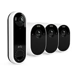 Arlo Video Doorbell Security Camera and Essential Spotlight Security Camera CCTV 3 camera system bundle, white