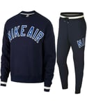 Nike Mens Air Fleece Full Crewneck Tracksuit Set Navy Cotton - Size Large