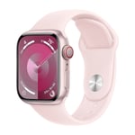Apple Watch Series 9 GPS + Cell 41 mm, lyserød aluminium urkasse med Sart lyserød sportsrem - S/M