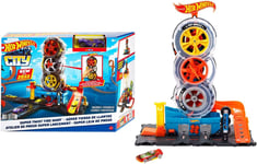 Hot Wheels City Super Twist Tire Shop Playset, Spin the Key to Make Cars Travel
