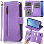 Samsung S9 Case for Women/Girl,Detachable Magnetic Wallet Phone Case Purse with Card Holder Zipper Coin Pouch Strap Stand Galaxy S9 Pu Leather Flip Folio Cover Protective Case Purple