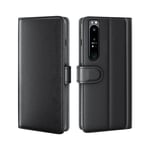 Sony Xperia 1 IV Plånboksfodral i Äkta Läder, Svart