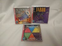 Trivial Pursuit, Taboo, Pictionary Mini Games Hasbro - 2 New & 1 Used