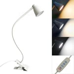 LED skrivebordslampe med klemme / 3 fargemoduser lang / fleksibel svanehals Hvit