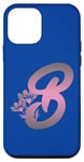 Coque pour iPhone 12 mini Bleu foncé élégant floral monogramme rose dégradé lettre B