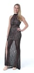 Womens Love Triangle "Front Slit Dress" Lace with tan underlayer, Black, Size XS