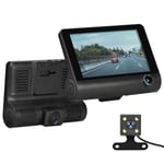 3 Channel Dash Cam 4 Inches TFT LCD Car DVR, Front Inside Rear Three Way Night Vision HD 1080P Car Camera, 140° Wide Angle with G-sensor Motion Detection Parking Monitor