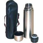 1 Ltr small bullet Thermos flask stainless steel inner vacuum bag handle strap
