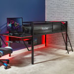 X ROCKER Sanctum Mid Sleeper Gaming Bed Bunk with Gaming Desk Kids Single 3ft