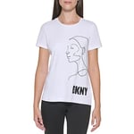 DKNY Women's T-Shirt with Woman's Head Sketch, White, M