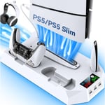 PS5/Slim/Pro konsol universellt kylfäste, fläktbas, multifunktionellt handtag direkt plugg laddning med hörlursfäste (ny produkt het försäljning) white