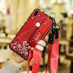 Cell Phone Cases Covers Fashion Cloth Texture TPU Protective Case with Wristband & Holder & Lanyard For Huawei P30 Lite(White Magnolia Pattern) (Color : Butterfly Flower Red Pattern)
