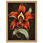 Artery8 Old School USA Tattoo Ink Body Art Red Orchid Rockabilly Americana 50s Artwork Framed A3 Wall Art Print