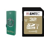 Pack Support de Stockage Rapide et Performant : Clé USB - 2.0 - Série Licence - Harry Potter Slytherin - 32 Go + Carte SD - Classe 10 - Gamme Elite Gold - 32 GB