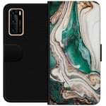 Huawei P40 Svart Plånboksfodral Grön / Guld marmor