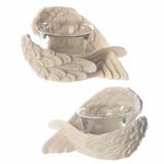 A Set of Two White Angel's Wings Votive Candle Holders