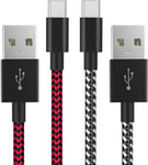 PS5 Controller Charger Cable [2 Pcs 3M], Nylon Braided USB Type-C High Speed Sync Charging Cord Compatible for Switch Pro/Nintendo Switch, Xbox Series X/S Controller, Cellphone, Laptop（Black&Red）