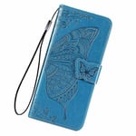 LINER Leather Case for Xiaomi Poco X3 GT Wallet Case, Premium PU Embossed Butterfly Shockproof Cover Flip Cover with Card Slots/Magnetic Closure/Kickstand - Blue