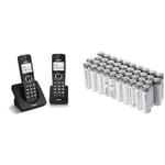 VTech ES2001 Duo Téléphone sans Fil DECT avec 2 combinés, Bloqueur d'appels & Amazon Basics Lot de 40 Piles Alkaline AA industrielles