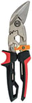 Fiskars PowerGear Aviation Snip Offset Left Cut, 40% More Power, Length 25.2cm, Heat-Treated Steel Blade/Plastic Handle, Black/Red/Orange, 102721, Orange/Black/Red