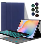 YGoal Keyboard Case for Galaxy Tab S7 Plus, [7 Colors Backlit] Wireless Keyboard PU Leather Keyboard Stand Case Cover for Samsung Galaxy Tab S7 Plus 12.4 Inch, Blue
