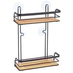 MSV Étagère de Douche sans perçage avec ventouses en Acier et Bambou Noir Mat 25,5 x 12 x 37 cm