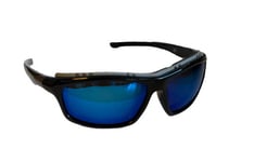 Solbrille, sort/gråt stel og blåfarvet, antidug glas