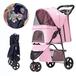 YGWL Pet Stroller,Foldabledogs Cats Trolley,Rear Wheel Brake with Rain Cover,Mattress Included,for Cats and Dogs Up to 15KG,Pink