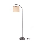 Black Floor Standing Lamp with Linen Fabric Lampshade - Includes Bulb