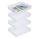 SUNDIS Pure Box, lot de 4 petites boîtes de rangement en plastique transparent, format A4, idéales pour petits objets, accessoires, loisirs créatifs et petites fournitures