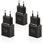 3 Pack Chargeur Rapide pour Samsung Galaxy S21 S20 S10 S9 S8 S7 S6 Edge/Plus/Active A15 A12 A13 A14 A20e A51 Note 8 et Autres Smartphones, Charge Rapide USB Telephone Prise Secteur Adaptateur