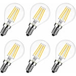 Lampe à LED E14 6W (remplace 60W), 2700K Blanc Chaud, MiNi Globale à filament, Ultra lumineux 806 lm, Style de filament de lampe rustique clair, Non