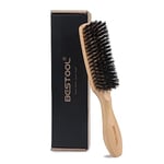 BESTOOL Brosse à cheveux en poils de sanglier pour femme homme et enfant à démêler et coiffer, naturels pour cheveux fins, brosse à barbe, manche en noyer noir (Naturel)