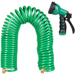 Relaxdays tuyau d’arrosage spirale, long jusqu’à 20 m, tuyau d’eau flexible avec pistolet, réglable avec 7 modes, vert