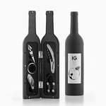 InnovaGoods - Boîte à Bouteille de Vin 5 Pièces, Design Élégant et Original, Set d'Accessoires pour Vin, Fermeture Magnétique, Noir, 7x7x33 cm, Acier Inoxydable
