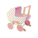 Janod - Candy Chic Wooden Pram - with Pillow and Blanket - Quiet Rubber Wheels - Removable Anti-Tip System - Baby Accessories - from 18 Months Old, J05886
