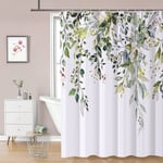 Blommig duschdraperi med 12 krokar (grön), vattentät duschdraperi i polysilikon, maskintvättbar, torkar snabbt, 180x180cm för -