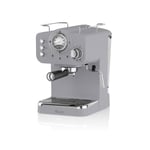 Swan SK22110GRN Retro Espresso Plastic Coffee Machine with Milk Frother, Steam Pressure Control, 1.2L Detachable Water Tank, 1100W, Retro Grey
