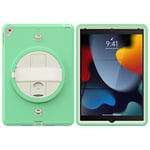 Case for iPad 7/8/9 Gen (2019/2020/2021) 10.2 Inch and Air 3 Gen (2019) 10.5 Inch Rotatable 360° Stand Case with Hand and Shoulder Strap, Off White + Green